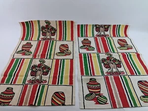 2 Vintage mexikanische Themen Leinen Geschirrtücher Burro Keramik Blumenwagen Flecken - Bild 1 von 9