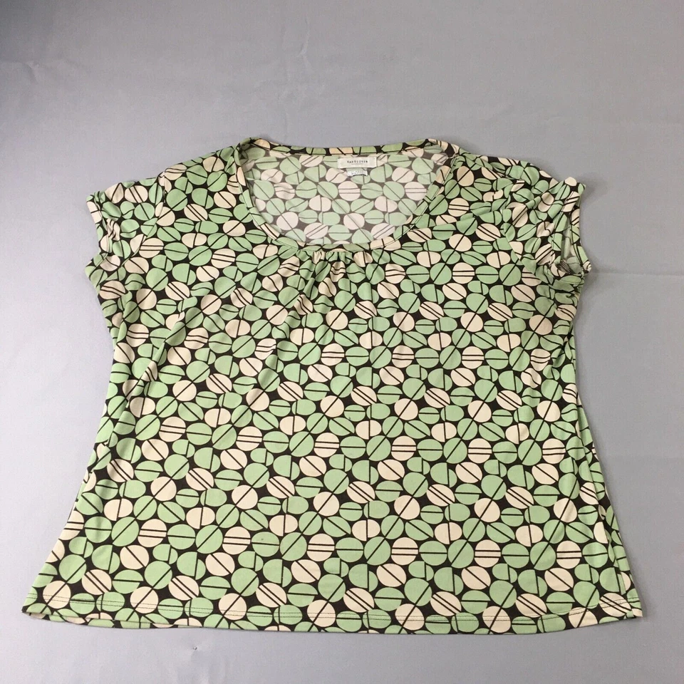 Camisa Van Heusen Mujer Verde Beige Extra Grande Fluida Manga Corta Hecha en EE. UU. Foto 1 de 4