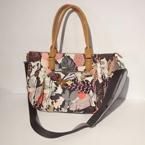 OILILY Travel Bag Large Purse Print Crossbody Carry All Mod Floral Coral Gray ++ - Picture 1 of 21