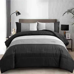 WONGS BEDDING Set piumone a righe grigie TwinFull Queen King patchwork reversibile - Foto 1 di 7