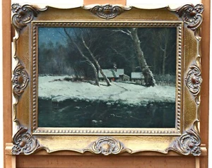Paisaje de invierno por la noche, hermosa pintura de alta calidad con marco, gema - Imagen 1 de 5