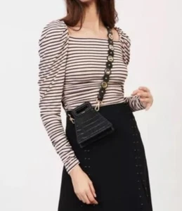 Maje Top Women 3 Pink Navy Stripes Long Sleeves Square Neck Rrp $345 - Picture 1 of 16