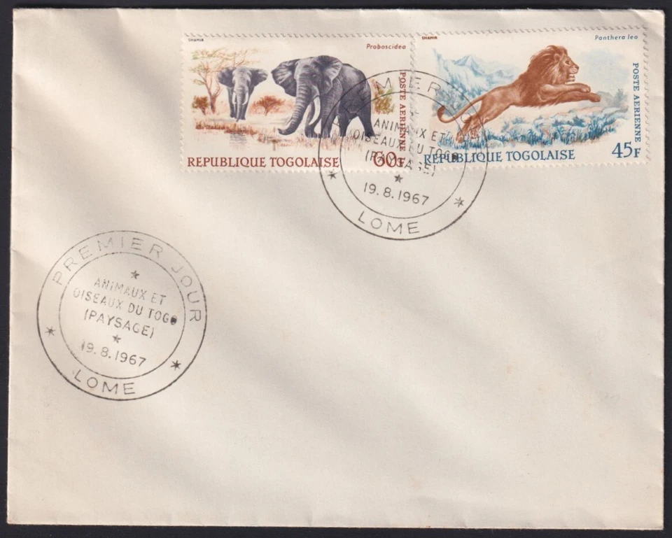 F-EX41243 TOGO 1967 FDC ENDANGERED SPECIES LION & ELEPHANT. - Image 1 of 1
