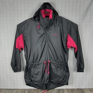 VTG Reebok Pullover Windbreaker Jacket Mens Sz Medium 1/4 Zip Black Hooded Nylon - Picture 1 of 20