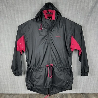 VTG Reebok Pullover Windbreaker Jacket Mens Sz Medium 1/4 Zip Black Hooded Nylon - Image 1 of 4