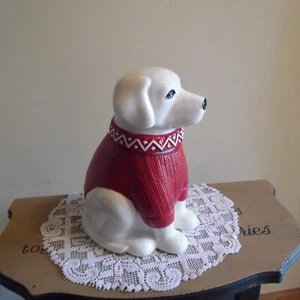 SKL Dog Ceramic Cookie Jar 11" white dog with red sweater - Picture 1 of 8