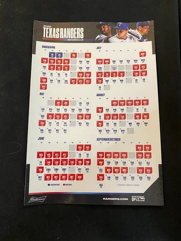 TEXAS RANGERS 2023 MAGNETIC SCHEDULE SEAGER DE GROM SEMIEN SGA 3/30/23 RARE Cover