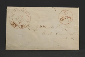 New Hampshire: Sanbornton Bridge 1850s Stampless Cover, Red Circled PAID 3, DPO - Picture 1 of 2