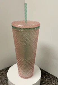 Starbucks Tumbler 2023 Summer Jeweled Pearl Pink Green Venti 24oz Cold Cup NWT - Picture 1 of 7