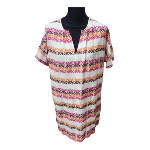 Lou & Grey Boho Tunic Dress Small White Pink Orange Tribal Print Cotton Lined - Bild 1 von 9