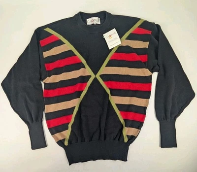 Suéter vintage Clark & Gregory para hombre Med. Golf acanalado de algodón negro/verde X nuevo con etiquetas nos Foto 1 de 4