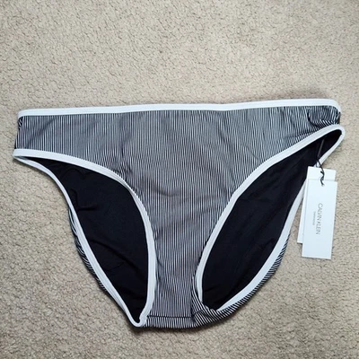 Traje de baño acanalado Calvin Klein parte inferior bikini a rayas blanco ribete talla XXL Plus nuevo con etiquetas Foto 1 de 4
