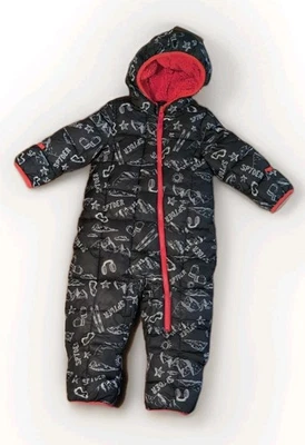 Spyder 幼儿 18 Mo 黑色连帽彩旗雪地服连体滑雪印花 — 第 1/4 张图片