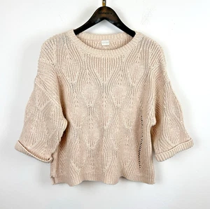 Poetry Wave Stitch Jumper Size 12 Oversized Sweater Ecru Chunky Knit 3/4 Sleeve - Picture 1 of 11