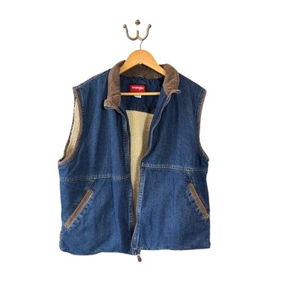 Vintage Wrangler Hero Denim Corduroy Vest Mens XL Sherpa Lined Vest Western - Image 1 of 4