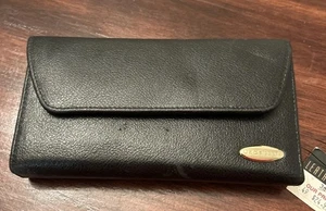 Vintage NEU Liz Claiborne Leder dreifach faltbare Geldbörse schwarz goldfarben - Bild 1 von 10
