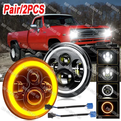 Faros LED redondos de 7 pulgadas para camioneta Dodge D100 D200 D300 haz sellado alto/bajo 2x Foto 1 de 4