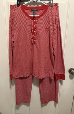 Lauren Ralph Lauren Mujer’s Conjunto de Pijamas 2 Piezas Conjunto de Pijamas Rayas Rojas Nuevo XL Foto 1 de 4