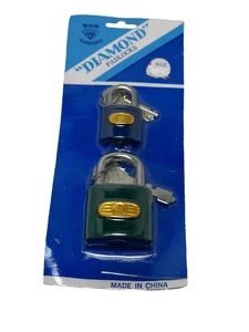 NEW vintage DIAMOND pad locks with keys 2 count pack - Picture 1 of 2