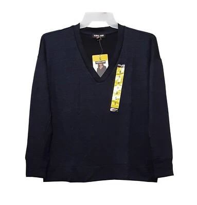 Kirkland sz:S женщин v-образным вырезом длинным рукавом футболка расслабленный верхний вязаный блузка темно-синий - Изображение 1 из 4