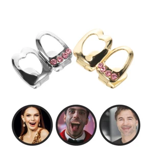 2 Pcs Bling Rapper Mouth Jewelry Heart Shaped Grills - Picture 1 of 12