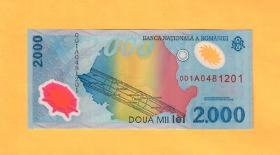 ROMANIA-COMMEMORATIVE 2000 LEI-1999-P.111a-1st PREFIX 001A -S/N 001A0481201, UNC - Image 1 of 2