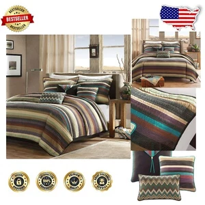 Lightweight All-Season Coverlet in Purple/Teal Yosemite Stripes - Full/Queen - Picture 1 of 9