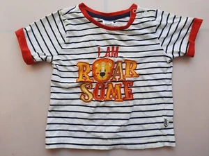 OLLIE'S PLACE 18-24 MONTHS SZ 2 WHITE BLUE STRIPED COTTON I AM ROAR SOME T-SHIRT - Picture 1 of 3