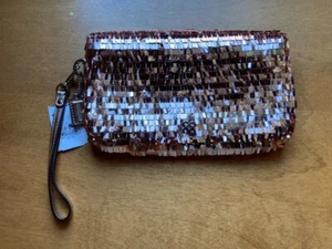 Coach Leatherware Handcrafted Wristlet Clutch Sequin Rose Gold Purse NWT - Picture 1 of 6