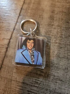 Vintage Elvis Presley Keychain Picture Photo Double Sided Blue White Suit Older - Picture 1 of 2