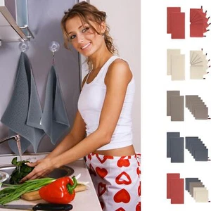 100% Cotton Waffle Dish Cloth Kitchen Tea Towel Set - Picture 1 of 13