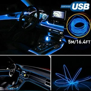 5M Blue Auto Car Interior Atmosphere Wire Strip Light LED Decor Lamp Accessories - Picture 1 of 15