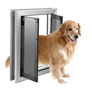 Puerta grande premium para perros de 16""x21"" puerta de aluminio para mascotas paneles dobles cierre automático - Imagen 1 de 12