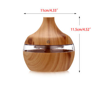 USB Humidifier 300ML Wood Grain LED Light Oil Aroma Diffuser House Air Purifier