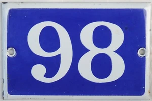 Old blue French house number 98 door gate plate enamel steel metal plaque 1970s - Picture 1 of 1