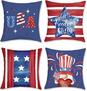 4Th of July Patriotic American Pillow Covers 18X18 Inch Independence Day Pillows - Picture 1 of 12
