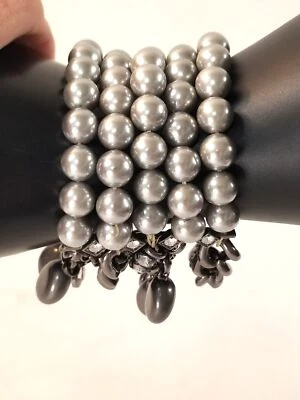 Pulsera de perlas de imitación gris gruesa de metal negro pedrería piedras brillantes negras Foto 1 de 4