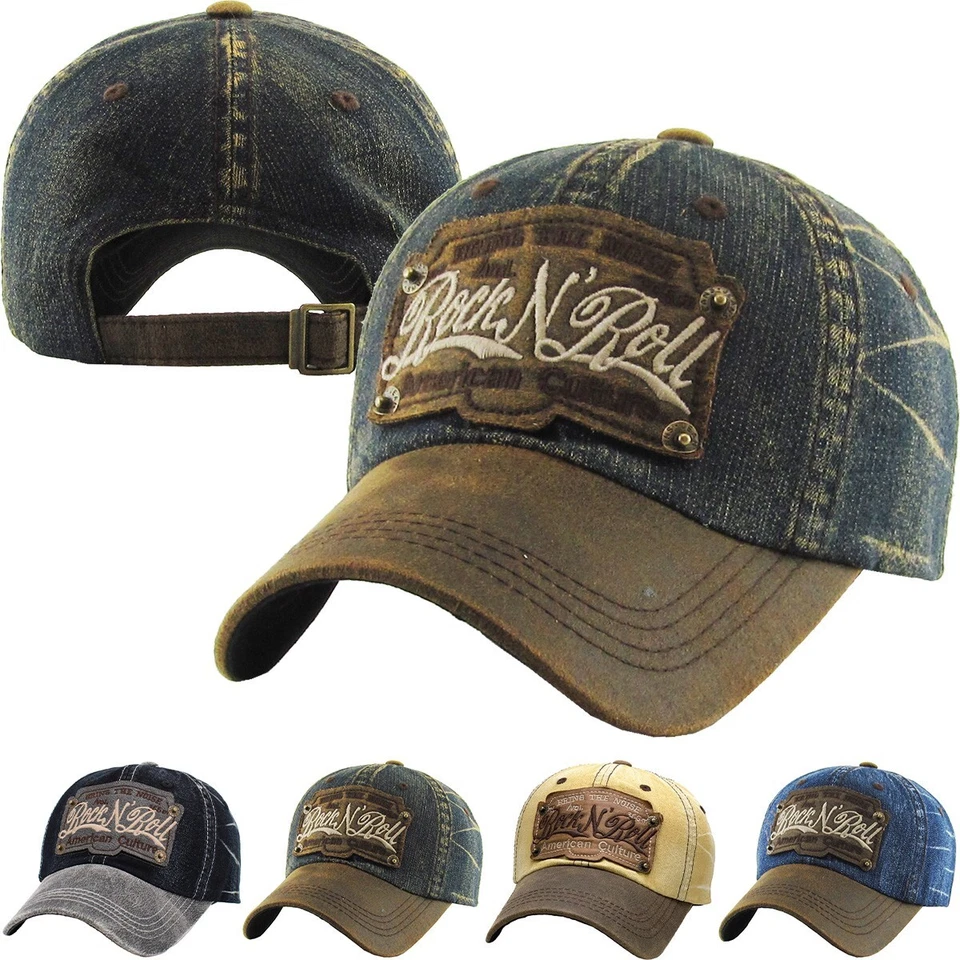 Rock N Roll Rockstar Vintage Distressed Washed Baseball Cap Dad Hat Unisex - Image 1 of 1