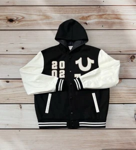 True Religion Hooded Varsity Letterman College Bomber Jacket Medium RRP £225 - Picture 1 of 2