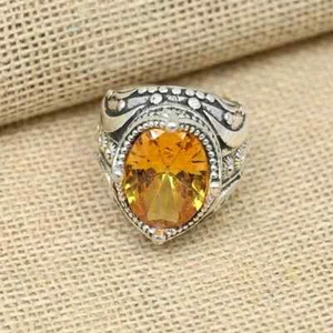 925 Sterling Silver Men's Ring Citrine Gemstone Anniversary Ring All Size  D06 - Picture 1 of 4
