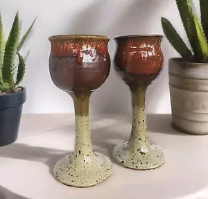 2 copas/cáliz esmalte por goteo cerámica arte girado a mano mota rústica tono tierra 1 - Imagen 1 de 15