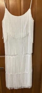 Vintage 70’s Mayvens California Fransen Flapper, 7/8 Cocktailkleid weiß Halloween - Bild 1 von 4