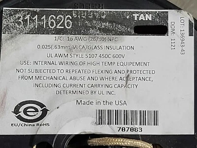 Alpha Wire 3111626 #16awg первоклассное слюдяное стекло высокая температура UL-5107 450C/600V желтовато-коричневый /10 футов - Изображение 1 из 4