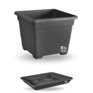 VASO FIORIERA QUADRA QUADRATO COLORE ANTRACITE CON SOTTOVASO CM 38X38X30 H - Foto 1 di 3