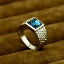 Natural Blue Topaz Gemstone with 925 Sterling Silver Ring for Men's AJ550