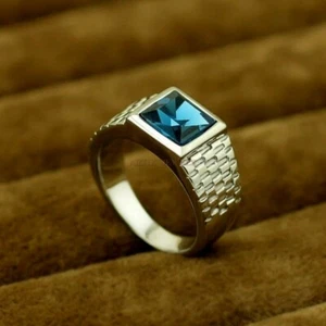 Natural Blue Topaz Gemstone with 925 Sterling Silver Ring for Men's AJ550 - Picture 1 of 3
