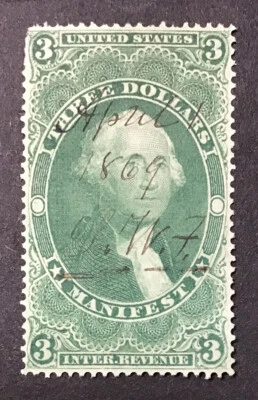 US 1863 F Used Sc#R86c US First Issue - Manifest $3 Cat $55.00  (E) - Image 1 of 2