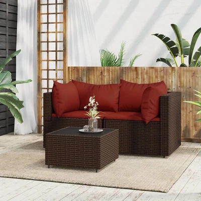 Patio Lounge Set Brown Poly Rattan Compact Adjustable Feet - Image 1 of 4