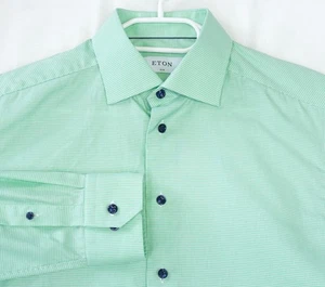 Camisa Formal Eton Signature Sarga Micro Pata de Gallo Verde Calce Ajustado Talla 41 o 16 - Imagen 1 de 5
