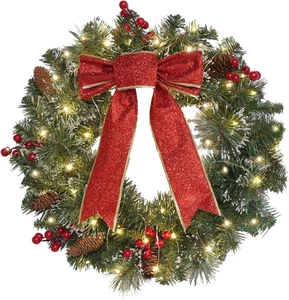 16-Inch Pre-Lit Winter Wreath - Large Christmas Door Wreath, Front Door & Window - Picture 1 of 12